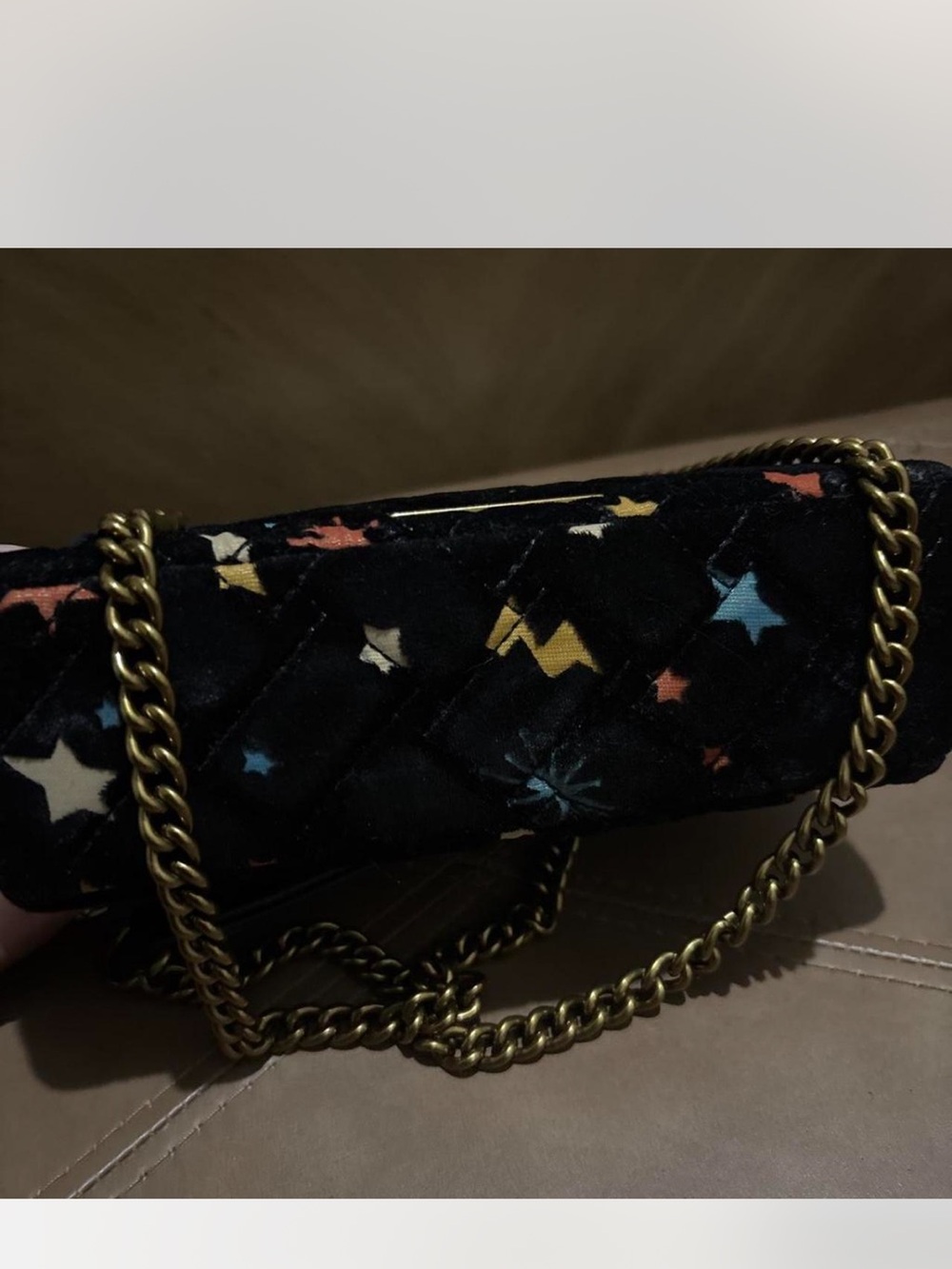 Kurt Geiger Black Velvet Embellished Star-Print Shoulder Bag - Picture 3 of 5